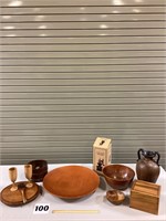 Wooden Bowls and Assorted Items