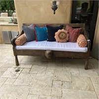 Antique Wood Bench w/ Pillows