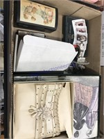 Velvet box, glass photo plates, thread box, cards,