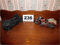 2 CAST TOY MOTORCYCLES W/SIDECARS