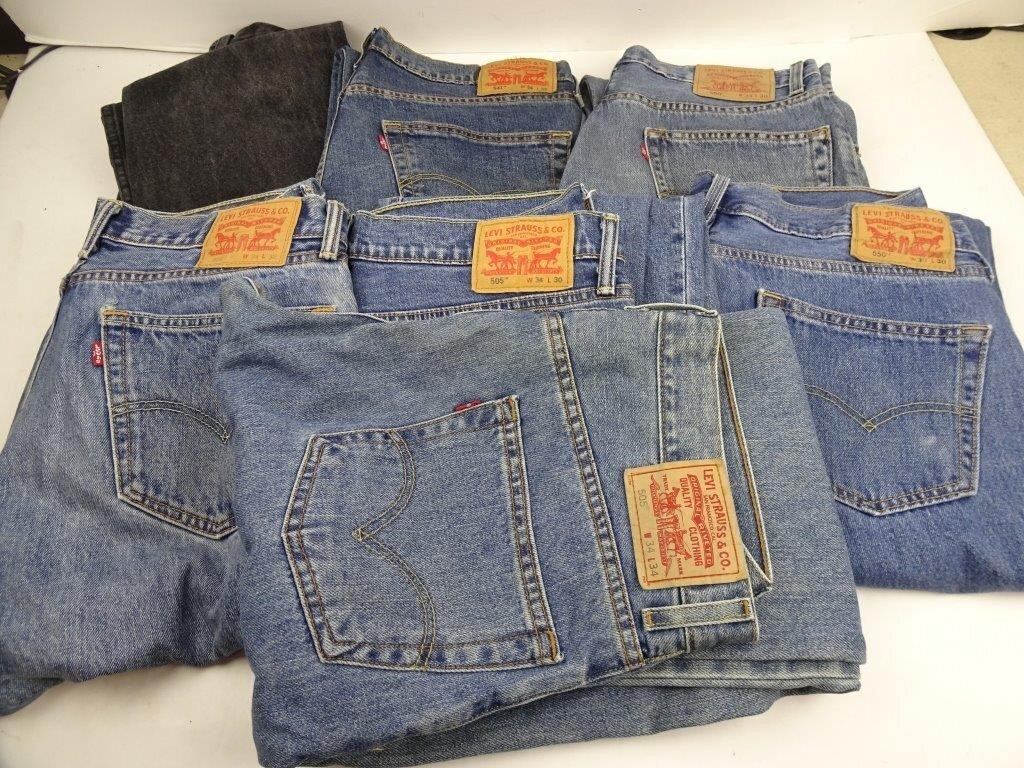 Lot of 7 34W Blue Denim Jeans - Levi Strauss 505