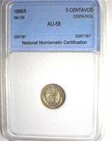 1886/5 5 Centavos NNC AU58 Costa Rica