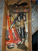 Box Lot Tools including Pipe Wrenches