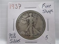 1937Silver Walking Liberty Half Dollar 90% Silver