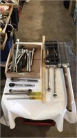 Large hammer, wrenches, screwdrivers, socket