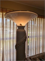 Column Floor Lamp Pottery w/ Glass Shade
