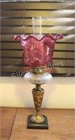 Cranberry Ruffled Glass & Brass Kerosene Lamp
