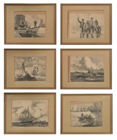 6 Signed Gordon Grant Drypoint Etchings