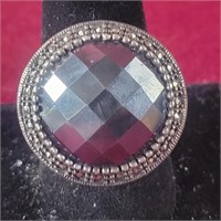 .925 silver enameled ring with black Faceted