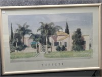 “Buffett” Pastels Brick House Framed in Coral