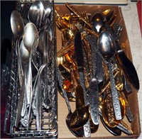 Vtg Stainless & Gold Flatware Dinnerware Box Lot