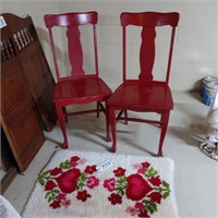 (2) Painted Chairs, Hooked Rug