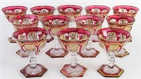 Set of Twelve Moser Style Ruby to Clear Sherbets