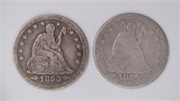 1853 and 1854 Seated Liberty Quarters