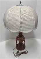 Vtg. Wood Carved Elephant Base Table Lamp (27"