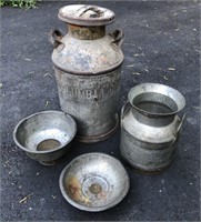 Vintage Galvanized Metal Milk Jugs