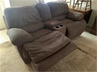Suede double recliner with center console