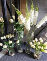 4 Asstd Faux Flower Arrangements in Glass Vases