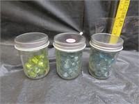 3 Half Pint Jars with Marbles (1 is only half