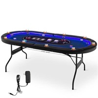 Foldable 10-Player Poker Table with LED Lights...