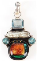 STERLING SILVER MODERN PENDANT WITH TOPAZ & PEARL