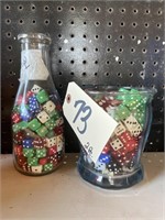2 Glass Containers w/Dice