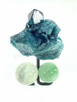 Dioptase Blue Crystal Specimen On Metal Stand