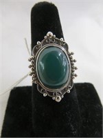 STERLING GREEN STONE RING SZ 7