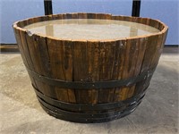 Wood Barrel Coffee Table W/ Glass Insert 35"x19"