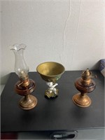 Vintage oil lamp and liftons bowl display