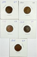 (5) Indian Head Cent Lot 1899,1901,1903,1904,1905