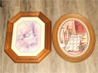 (2) Small Framed Prints - Oval measures approx.