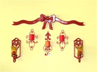 Group of Sconces Painted Red and a Bow Wall Décor