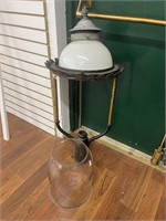 Large Cast Iron Light Fixture w Glass Dome & Shade