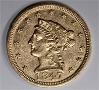 1847 $2 1/2 GOLD LIBERTY HEAD  CH AU