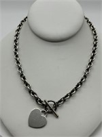 Fine Italian Sterling Silver Heart Toggle necklace