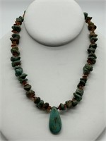 Sterling Silver Genuine Amber & Turquoise Necklace