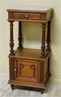 Henri II Style Marble Top Pine Side Cabinet.
