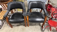 2 NAILHEAD ACCENT LEATHER OFFICE CHAIRS