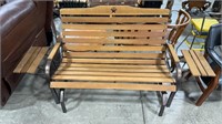 WOOD & METAL PATIO GLIDER W/ ATTACHED TRAY