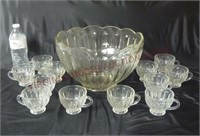 Glass Punch Bowl & 12 Cups ~ Matching Set