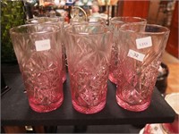 Six 6" Libbey tumblers pink shaded to clear with