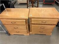 Pair Solid Wood Nightstands - 3 drawer