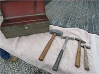 Vintage Tool Box w/ 4 Hammers