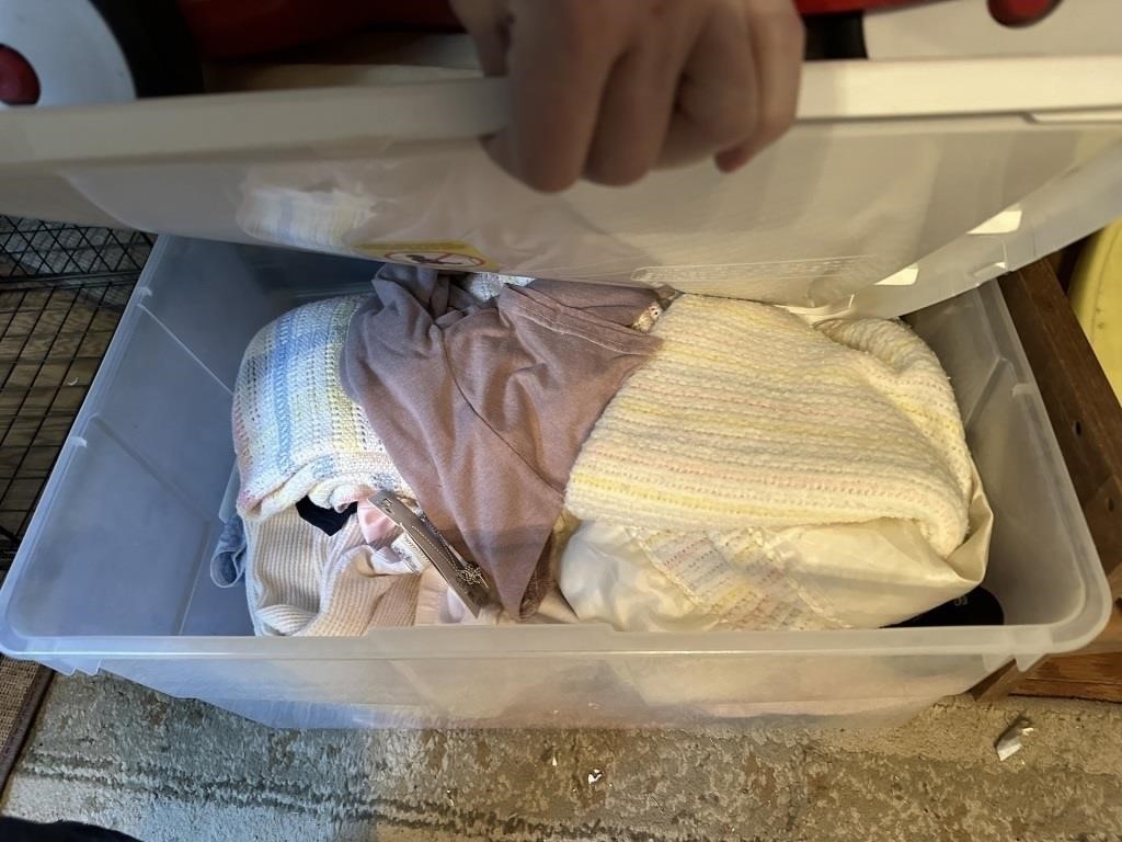 BIN OF CLOTHES / BABY BLANKETS
