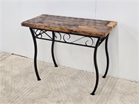 WROUGHT IRON BASE TABLE WITH RECLAIMED WOOD TOPS