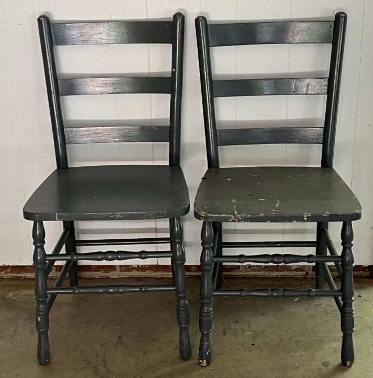 (2) Gray Ladder back chairs with solid wooden