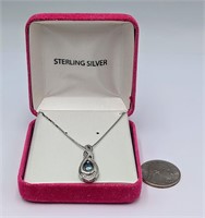 Diamond, Aquamarine & Sterling Silver Necklace