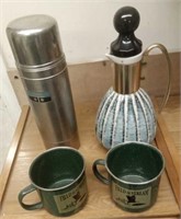 THERMOS CARAFE & 2 FIELD & STREAM CUPS