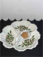 Vintage Holly Berry Divided Candy Dish